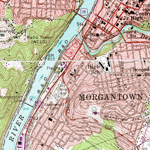 Topographic Map of Monongalia County Courthouse, WV