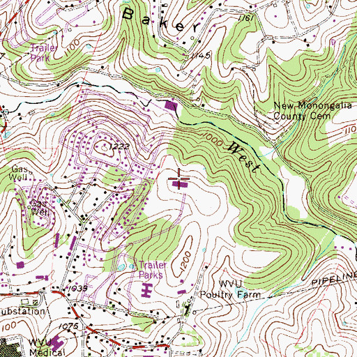 Topographic Map of Monongalia General Hospital, WV