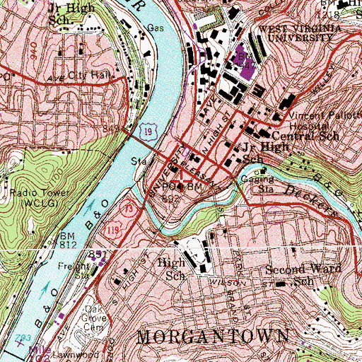 Topographic Map of Morgantown Female Institute (historical), WV