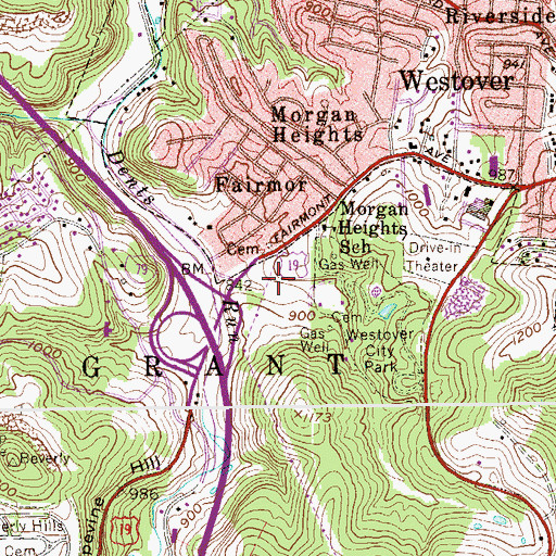 Topographic Map of Morgantown Mall Shopping Center, WV