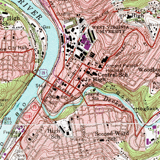 Topographic Map of Morgantown Public Library, WV