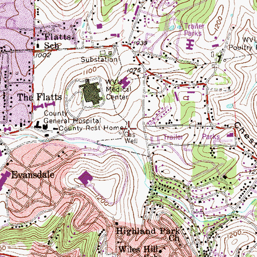 Topographic Map of Milan Puskar Stadium, WV