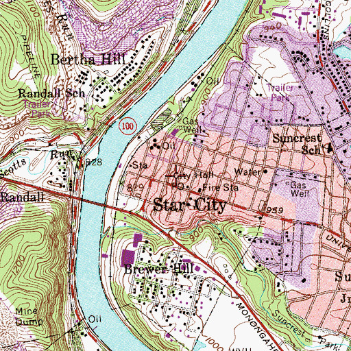 Topographic Map of Star City City Hall, WV