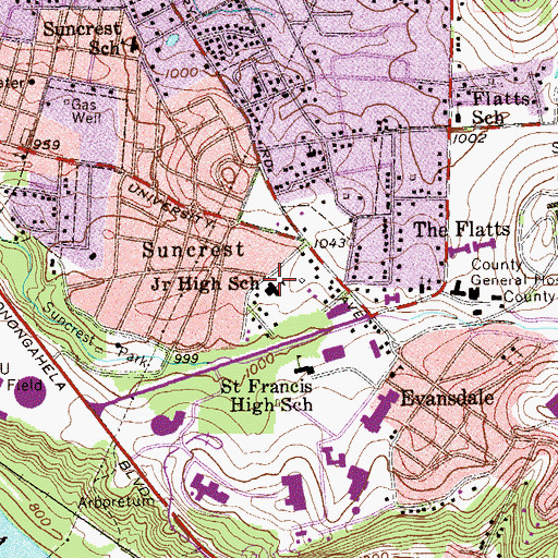 Topographic Map of Suncrest Middle School, WV