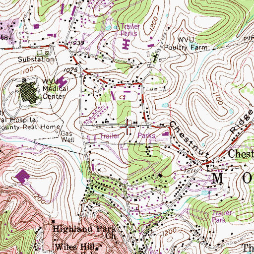 Topographic Map of Tanglewood, WV