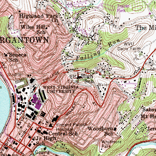 Topographic Map of University High School, WV