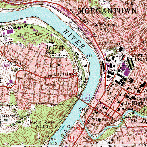 Topographic Map of Westover City Hall, WV