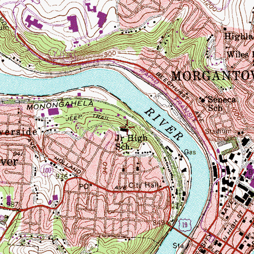 Topographic Map of Westover Junior High School (historical), WV