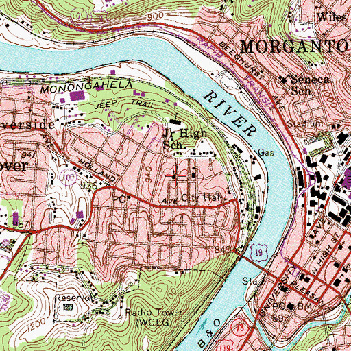 Topographic Map of Westover United Methodist Church, WV