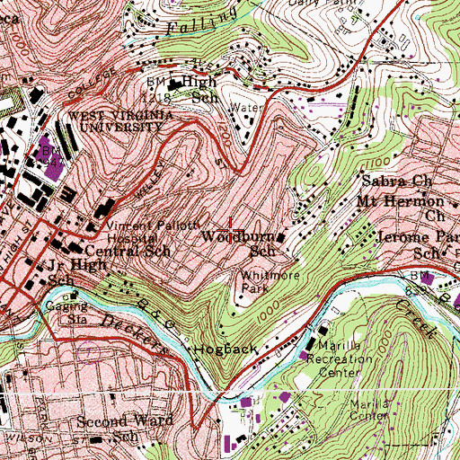 Topographic Map of Woodburn, WV
