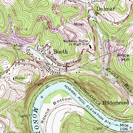 Topographic Map of Booth Post Office, WV