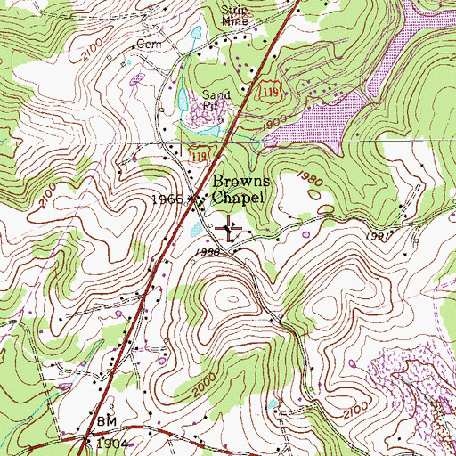 Topographic Map of Browns Chapel Elementary School, WV