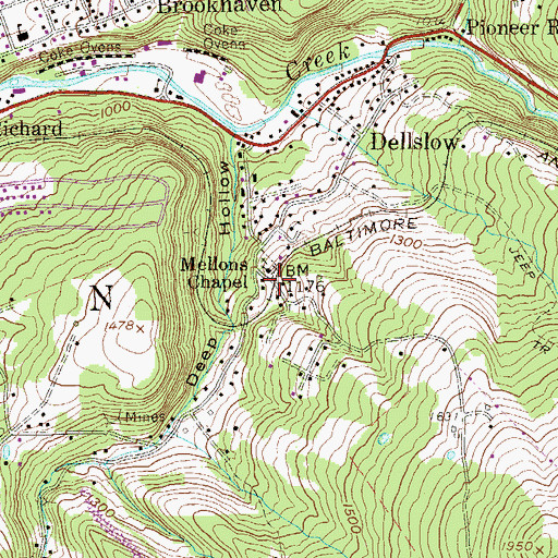 Topographic Map of Dellslow Station (historical), WV