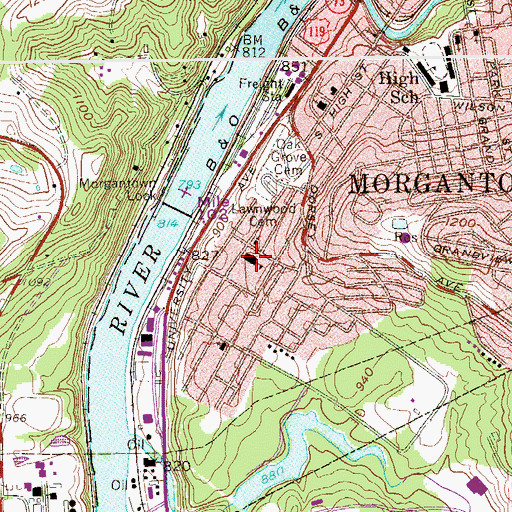 Topographic Map of First Ward Elementary School (historical), WV