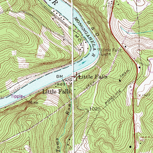 Topographic Map of Little Falls Post Office, WV