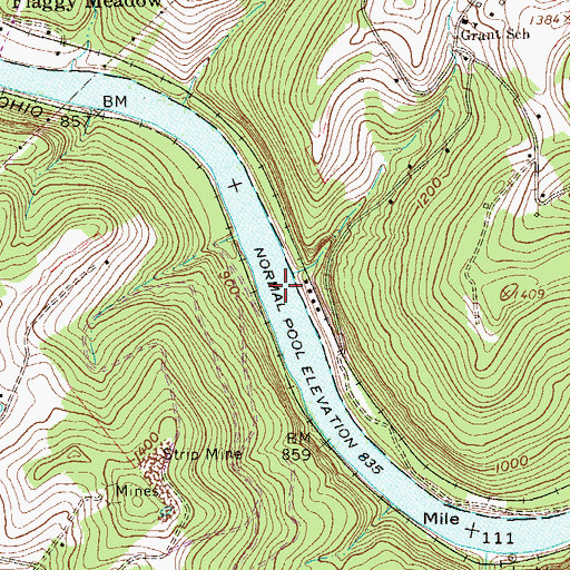 Topographic Map of Lock Number 13 (historical), WV