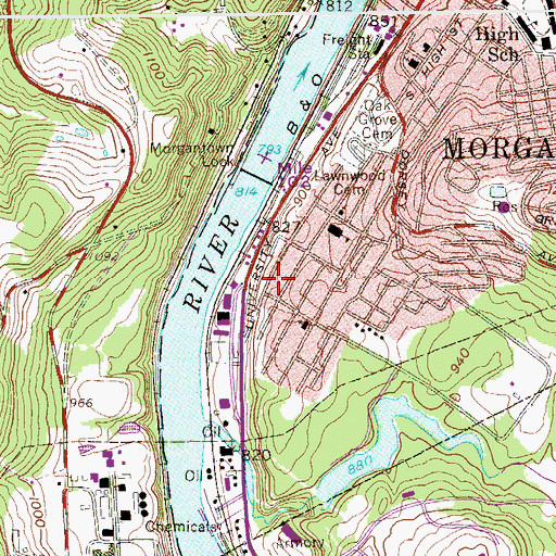 Topographic Map of Morgantown Church of God, WV