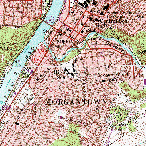 Topographic Map of Morgantown High School, WV