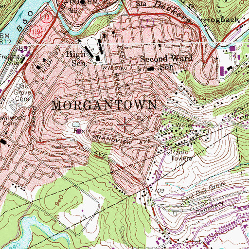 Topographic Map of South Park Historic District, WV
