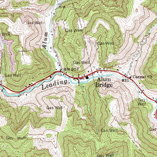 Topographic Map of Alum Bridge Post Office, WV