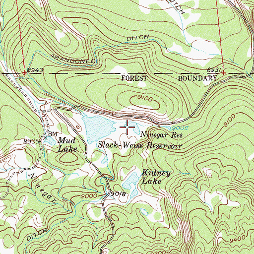 Topographic Map of Ninegar Reservoir, CO