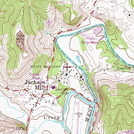 Topographic Map of Jacksons Mill State 4-H Camp, WV