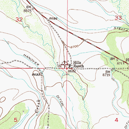 Topographic Map of Hills Ranch, CO