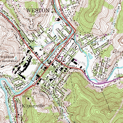 Topographic Map of Weston Downtown Historic District, WV