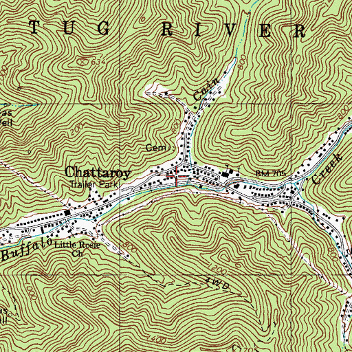 Topographic Map of Chattaroy Post Office, WV