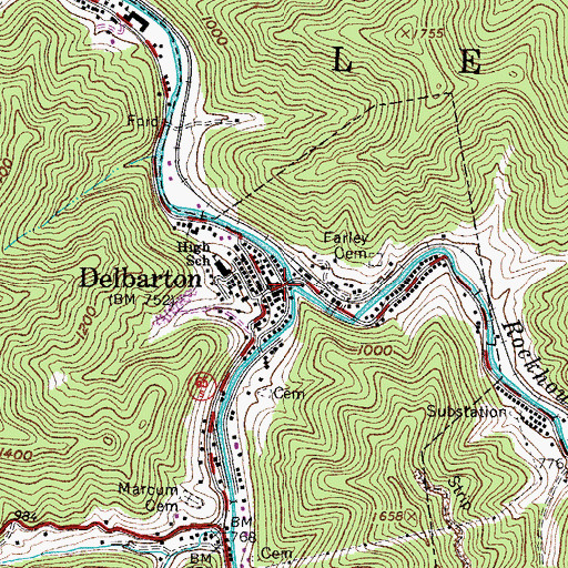 Topographic Map of Delbarton Post Office, WV