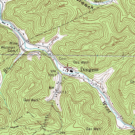 Topographic Map of Dingess Post Office, WV