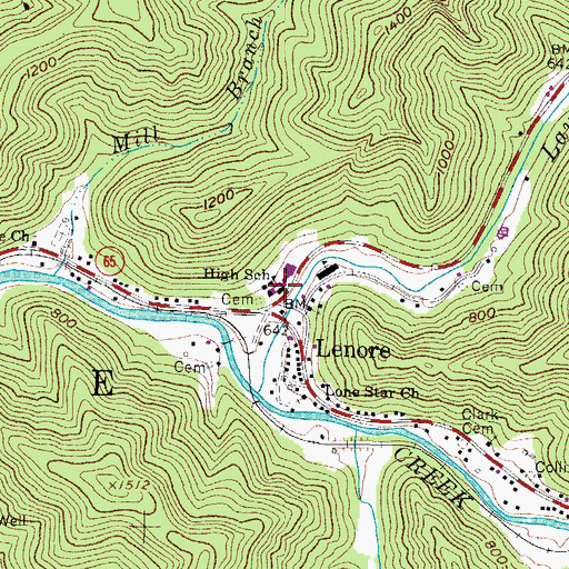 Topographic Map of Lenore Middle School (historical), WV