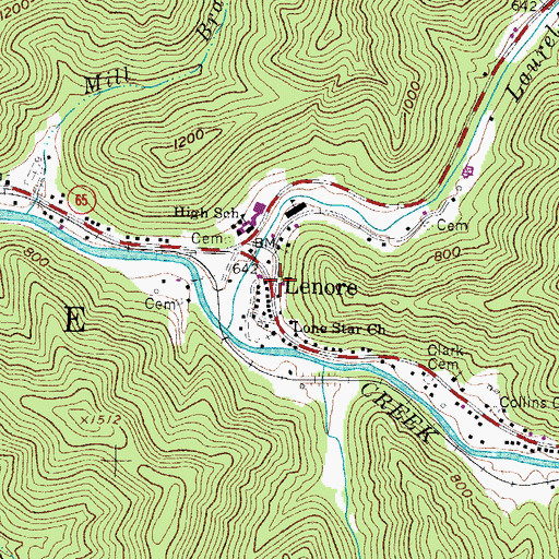 Topographic Map of Lenore Post Office, WV