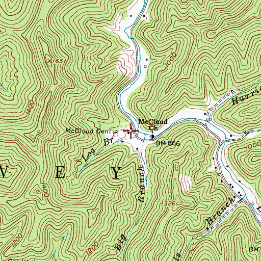 Topographic Map of McCloud, WV