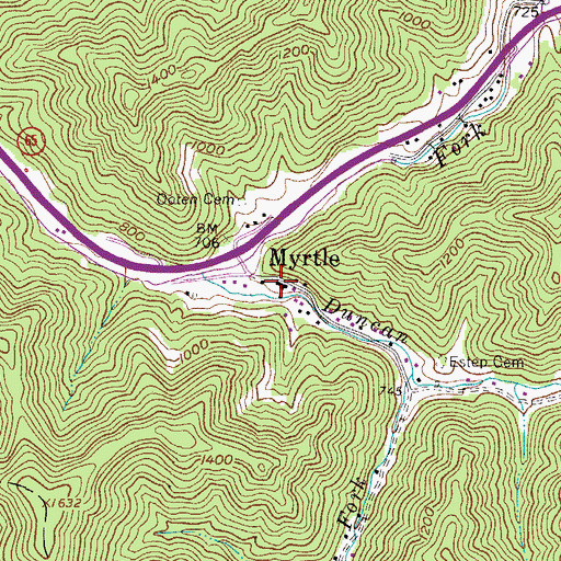 Topographic Map of Myrtle Elementary School (historical), WV