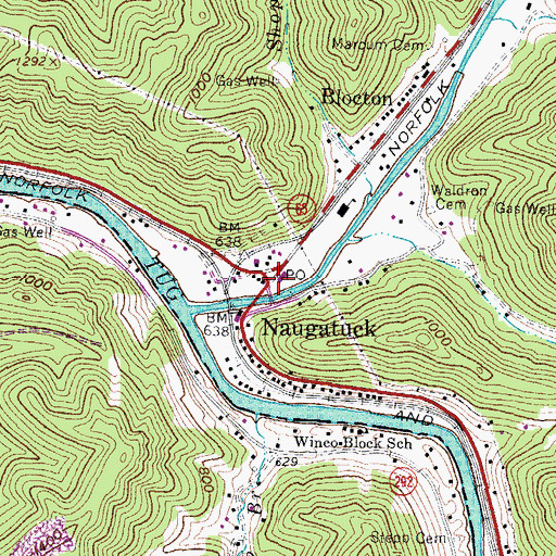 Topographic Map of Naugatuck Post Office, WV