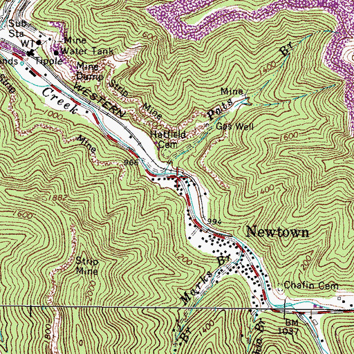 Topographic Map of Newtown Post Office, WV