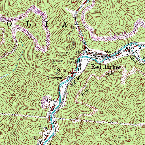 Topographic Map of Red Jacket Elementary School (historical), WV
