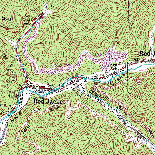 Topographic Map of Red Jacket Post Office, WV