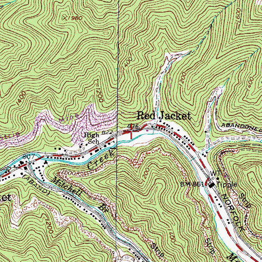 Topographic Map of Red Jacket School (historical), WV