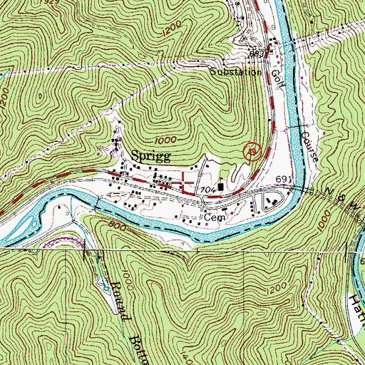 Topographic Map of Sprigg Post Office, WV