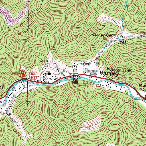 Topographic Map of Varney Post Office, WV