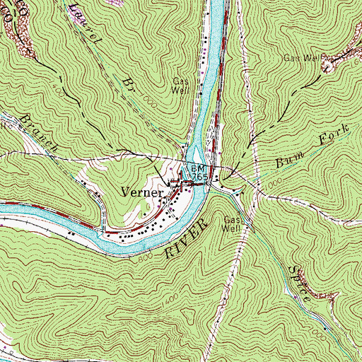 Topographic Map of Verner Post Office, WV