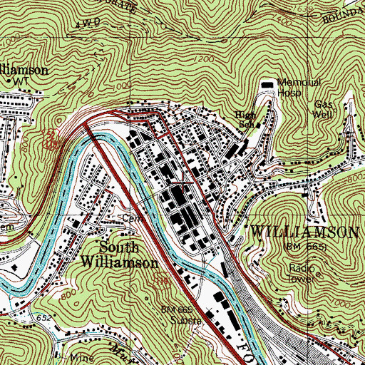 Topographic Map of Williamson City Hall, WV