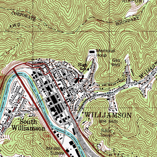 Topographic Map of Williamson Middle School, WV