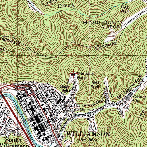 Topographic Map of Williamson Memorial Hospital, WV