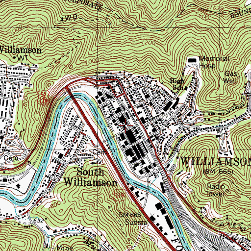 Topographic Map of Williamson Post Office, WV