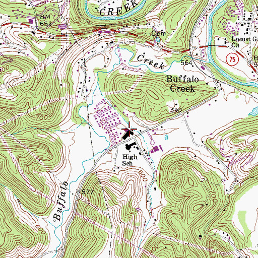 Topographic Map of Buffalo Elementary School, WV