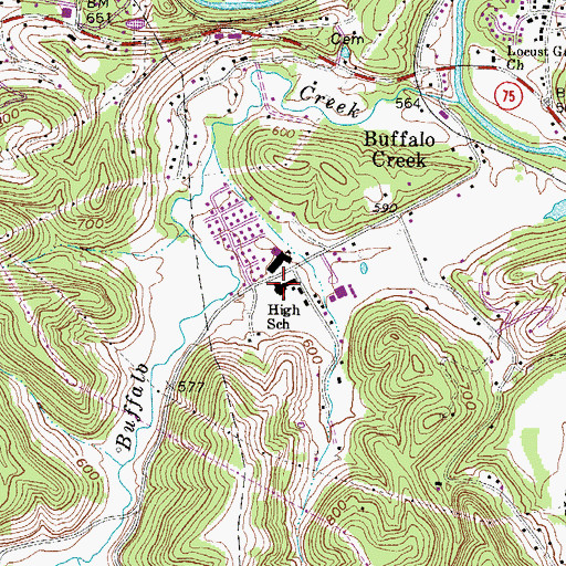 Topographic Map of Buffalo High School (historical), WV
