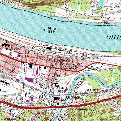 Topographic Map of Ceredo City Hall, WV